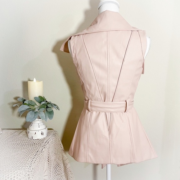 Bebe Pink Asymmetrical Faux Leather Vest with Belt - Picture 3 of 10